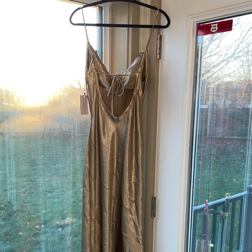 Sold! Gold Zahra Satin Slip Dress - Picture 4 of 12